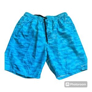 Nike Swim Trunks Mens XL Brief Lined Shorts Blue Drawstring Pockets Polyester